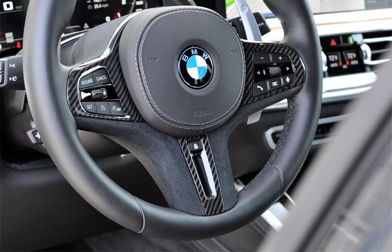 BMW F91 F92 F93 M8 Carbon Fiber Alcantara Steering Wheel Trim - JL Motoring
