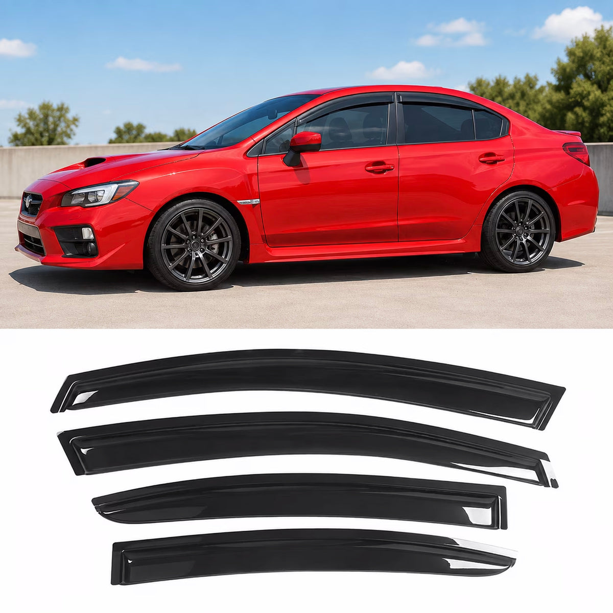 Smoke window visors installed on 2008–2014 Subaru WRX STI