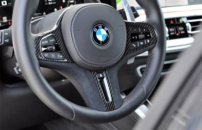 BMW F91 F92 F93 M8 Carbon Fiber Alcantara Steering Wheel Trim - JL Motoring