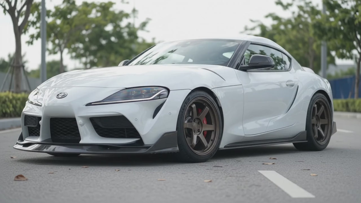 Load video: Toyota GR Supra MKV A90 V2 Carbon Fiber Front Lip