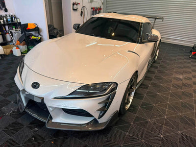 Toyota GR Supra A90 A91 carbon fiber front lip – top angle view
